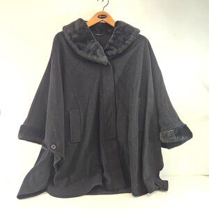Damo Italy Wool / Cashmere Cape Faux Fur Collar One Size Black Vtg